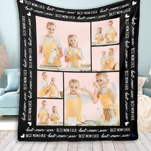 Best Mum Ever Custom 6 Photo Collage Mother's Day Fleece Blanket