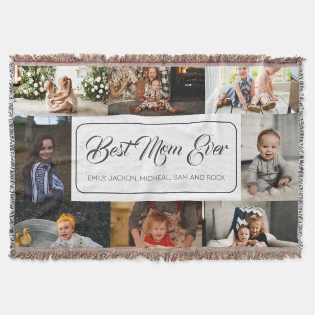 Best Mum Ever Custom 8 Photo Collage Throw Blanket (Front)