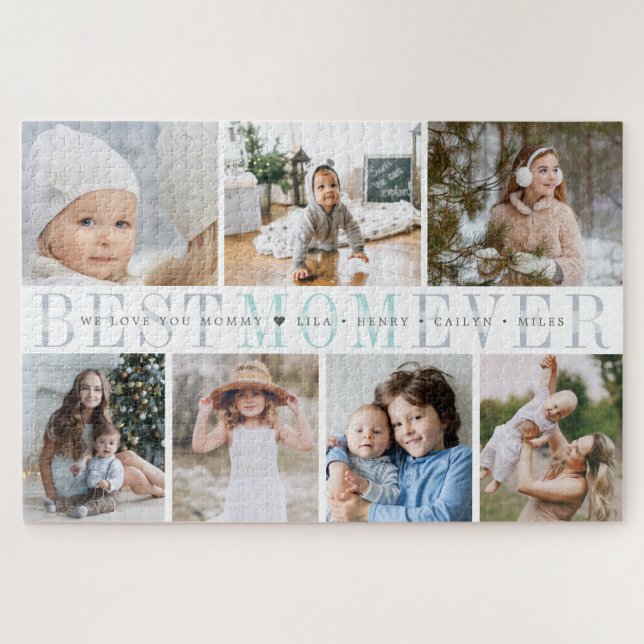Best Mum Ever | Custom Message & Kid Photo Collage Jigsaw Puzzle (Horizontal)