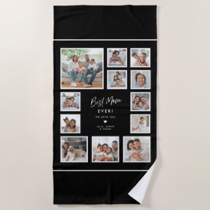 Best Mum Ever Custom Multi Photo Collage Grid Beach Towel