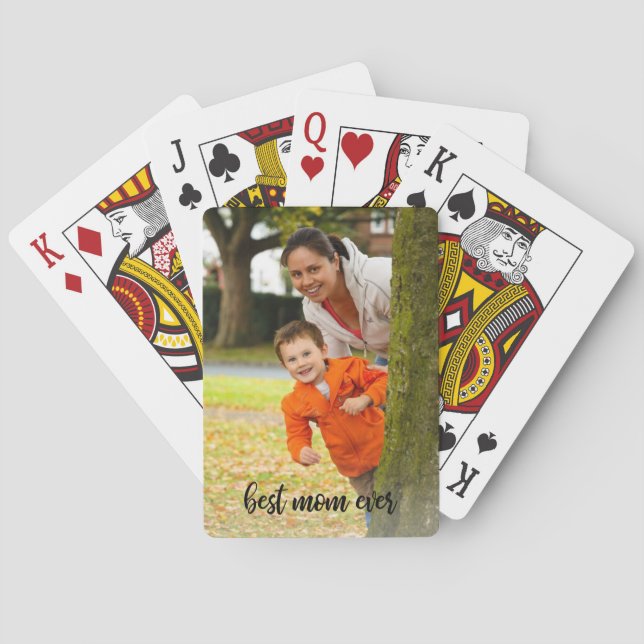 Best Mum Ever Custom Photo Black Script Playing Cards (Back)