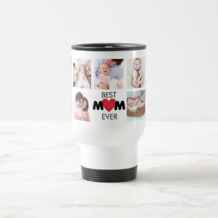 Best Mum Ever Custom Photo Collage Heart Travel Mug