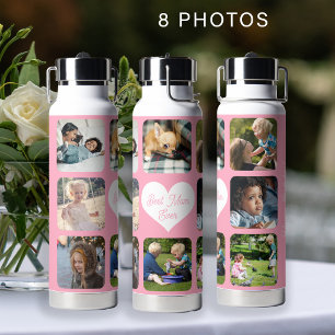 Best mum ever custom photo collage pink water bottle
