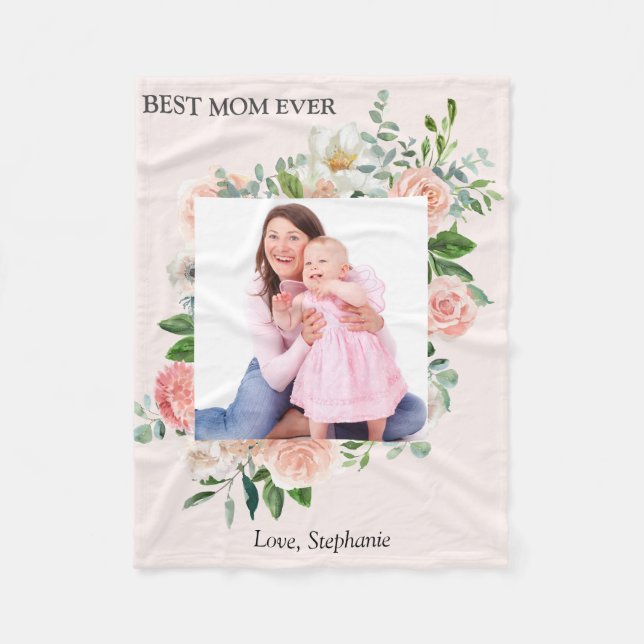 Best Mum Ever Custom Photo  Fleece Blanket (Front)