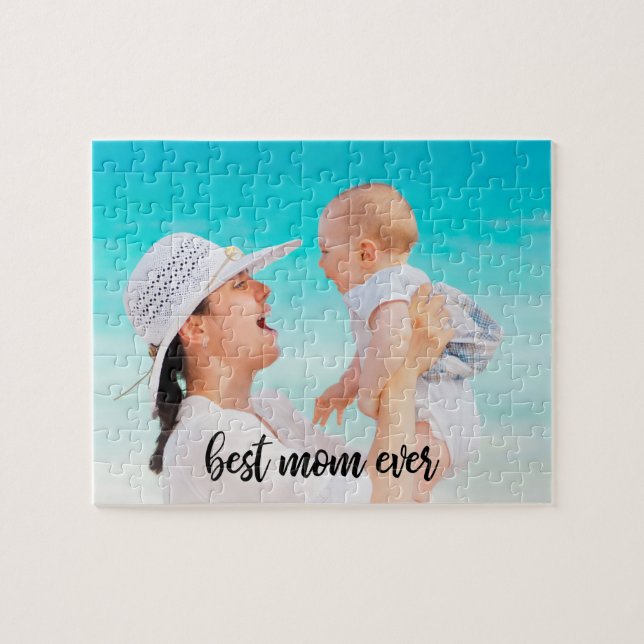 Best Mum Ever Custom Photo Modern Black Script Jigsaw Puzzle (Horizontal)