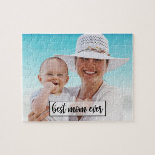 Best Mum Ever Custom Photo Modern Script Jigsaw Puzzle