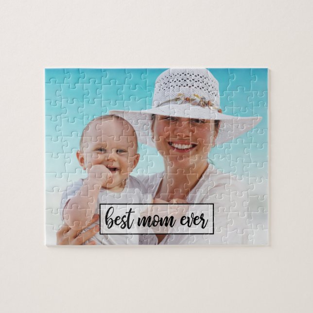 Best Mum Ever Custom Photo Modern Script Jigsaw Puzzle (Horizontal)