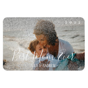 "Best Mum Ever" Custom Silver Glitter Photo Magnet