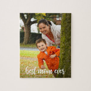 Best Mum Ever Custom Vertical Photo White Script Jigsaw Puzzle