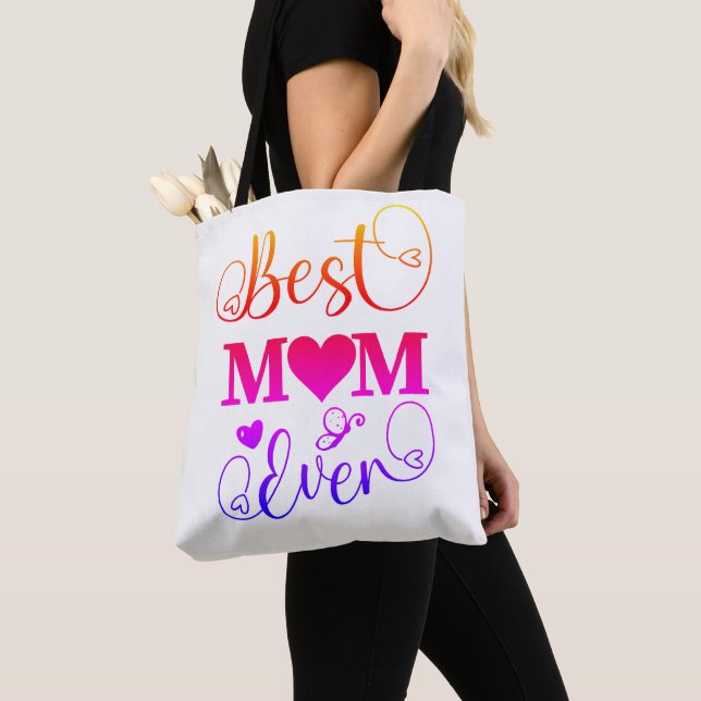 Best Mum Ever Cute Colourful Typography Script Tote Bag (Close Up)