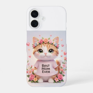 Best Mum Ever Cute Floral Cat iPhone 16 Case Adora