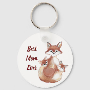 Best Mum Ever Cute Fox Family Watercolor Key Ring