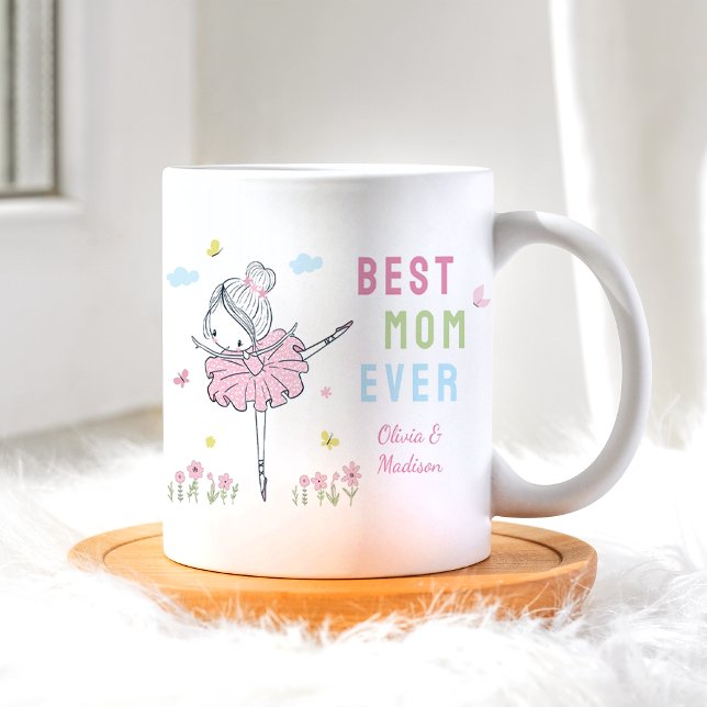 Best Mum Ever Cute Girl Dancing Pink Flowers Coffee Mug (Creator Uploaded)