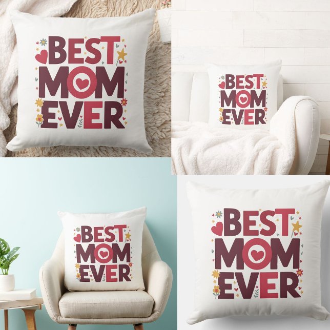 Best Mum Ever Cute Hearts Mother  Cushion (best mom ever pillows)