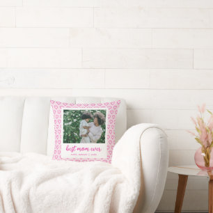 Best Mum Ever Cute Pink Heart Pattern Photo Trendy Cushion