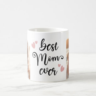 Best mum ever cute script blush pink hearts photo coffee mug