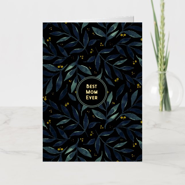 Best mum ever elegant floral branches foil holiday card (Front)