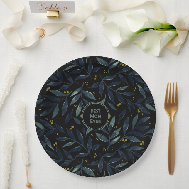 Best mum ever elegant floral branches paper plate (Wedding)