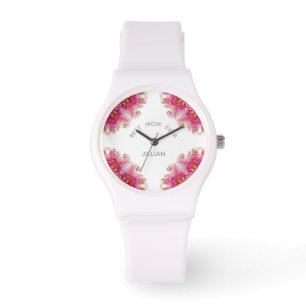 Best Mum Ever, Elegant Pink Fuchsia Floral Watch