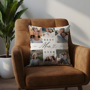 Best Mum Ever Elegant Script Heart Photo Collage Cushion