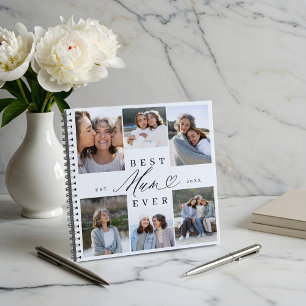 Best Mum Ever Elegant Script Heart Photo Collage Notebook