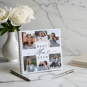 Best Mum Ever Elegant Script Heart Photo Collage Notebook