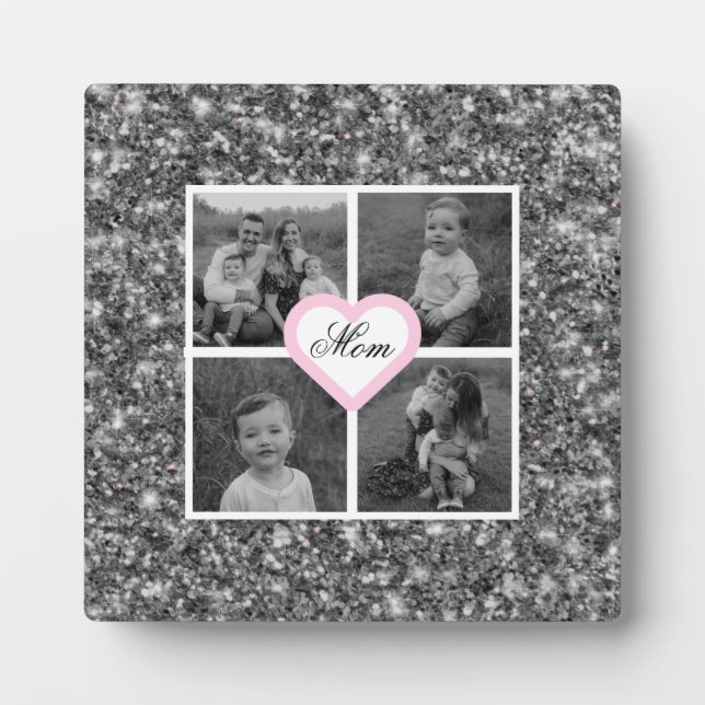 Best Mum ever elegant silver sparkle photo Plaque (Front)