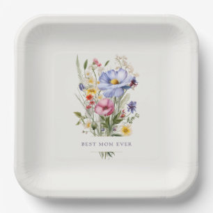 Best Mum Ever English Garden Bouquet Mother's Day Paper Plate