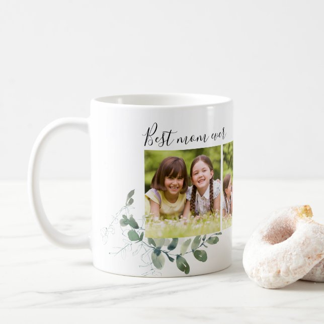Best Mum Ever Eucalyptus Photo Collage Coffee Mug (With Donut)