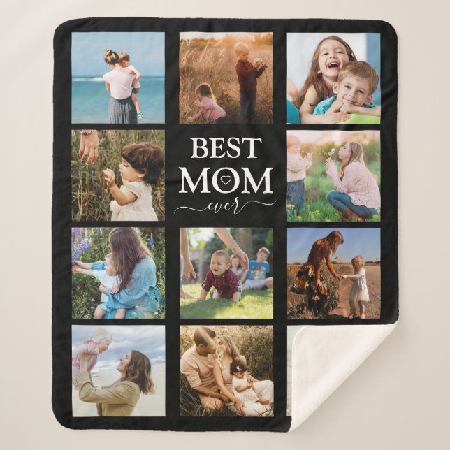 Best Mum Ever Family Photo Collage Black Sherpa Blanket (Front)