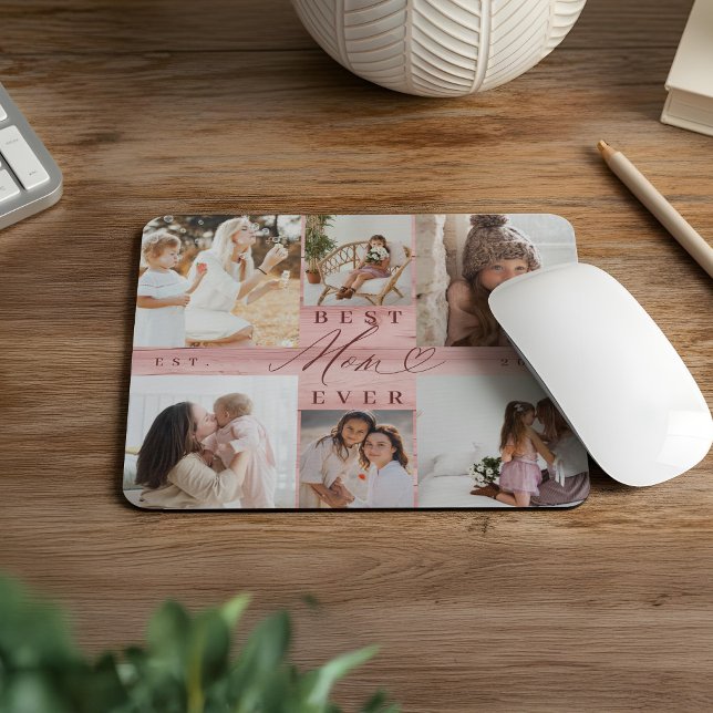 Best Mum Ever Family Photo Collage Pink Woodgrain Mouse Pad (Best Mom Ever Family Photo Collage Pink Woodgrain Mouse Pad)