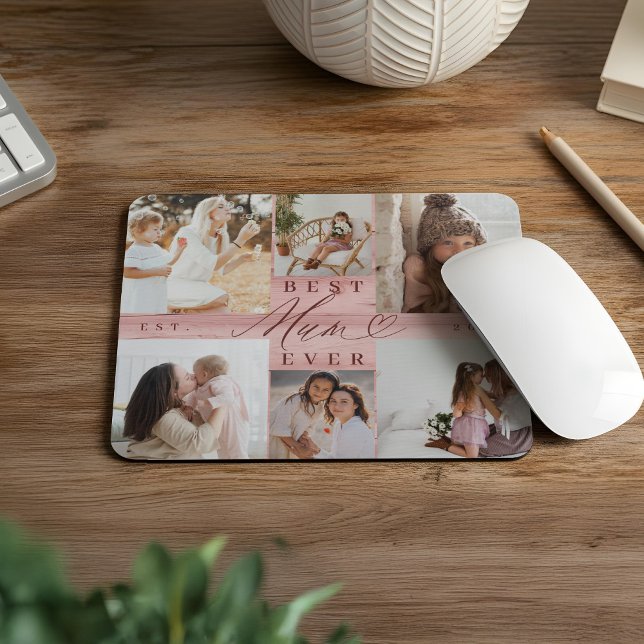 Best Mum Ever Family Photo Collage Pink Woodgrain Mouse Pad (Best Mum Ever Family Photo Collage Pink Woodgrain Mouse Pad)