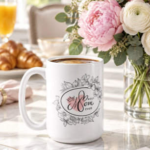 Best Mum Ever Floral Frame and Queenly Crown Coffee Mug