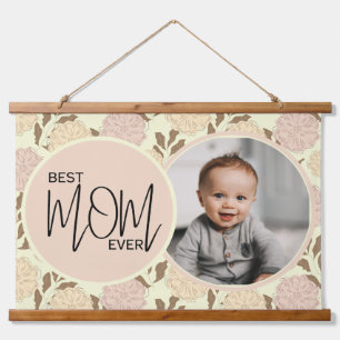 Best Mum Ever Floral Pattern Photo Hanging Tapestry