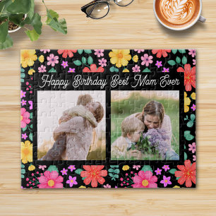 Best Mum Ever Floral Photo Collage Birthday Jigsaw Puzzle