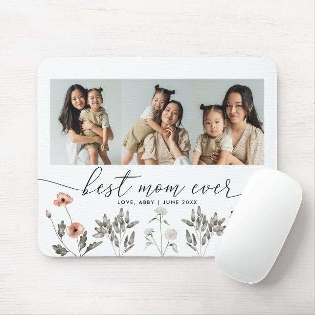 Best Mum Ever Floral Photo Collage  Mouse Pad (With Mouse)