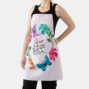 Best Mum Ever Floral Wreath Cute Butterfly Flowers Apron