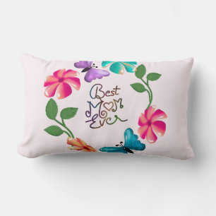 Best Mum Ever Floral Wreath Cute Butterfly Flowers Lumbar Cushion