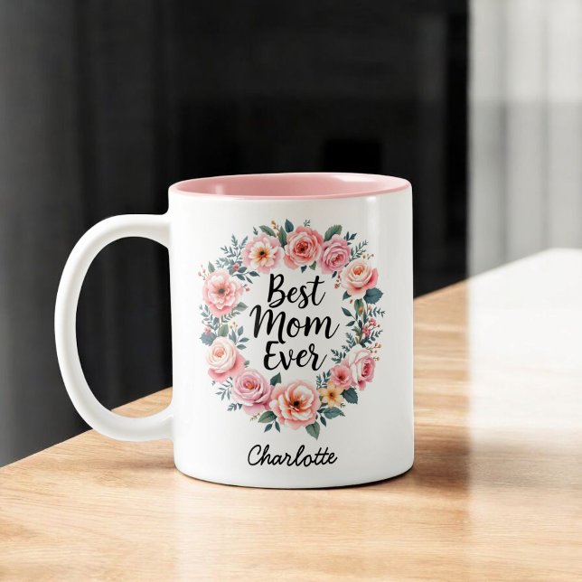 Best Mum Ever | Floral Wreath | Cute Mother's Day Two-Tone Coffee Mug (Creator Uploaded)