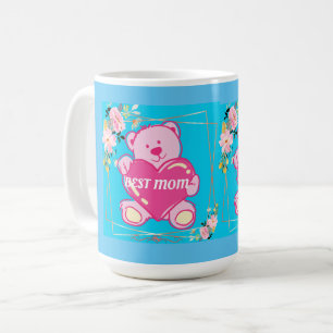 Best Mum Ever Florida Pink Teddy Bear Floral Blue Coffee Mug