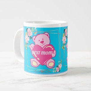 Best Mum Ever Florida Pink Teddy Bear Floral Blue Large Coffee Mug