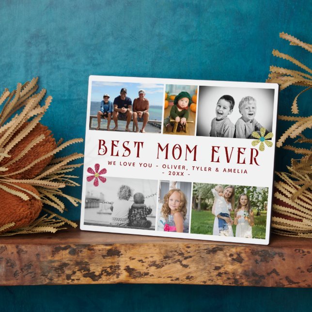 Best Mum Ever Flower 6 Photo Collage Keepsake  Plaque (Side)
