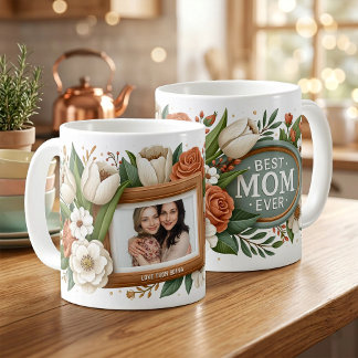 Best Mum Ever Flowers Photo Name Mother’s Day  Coffee Mug