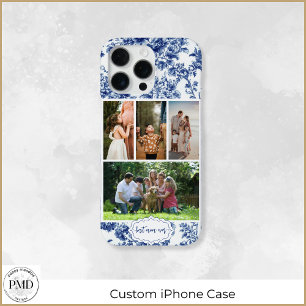 Best Mum Ever Four Photo Floral Blue Toile iPhone 16 Pro Max Case