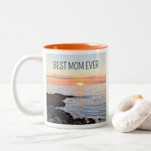 Best Mum Ever from Sunrise to Sunset Ocean Photo Two-Tone Coffee Mug