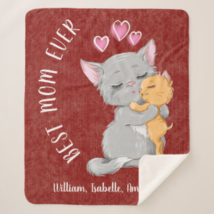 Best mum ever gift, pink hearts cute Cats family S Sherpa Blanket