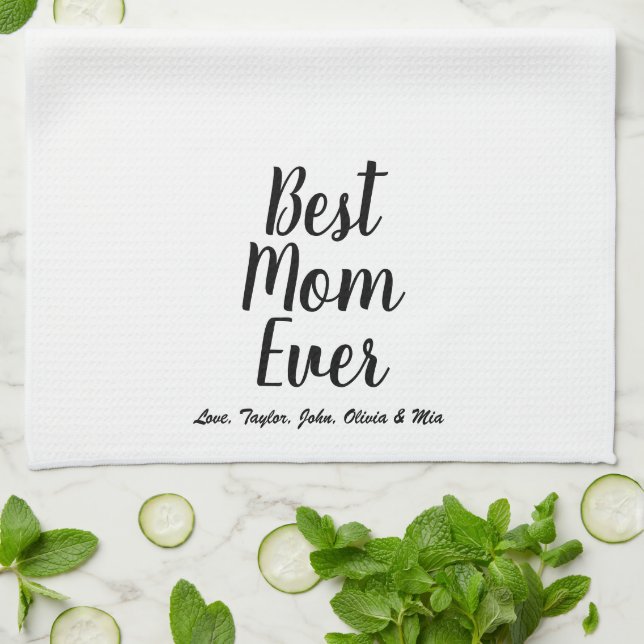 Best Mum Ever gold black white custom script text  Tea Towel (Folded)