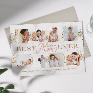 Best Mum Ever Gold Glitter 8 Photo Collage Card