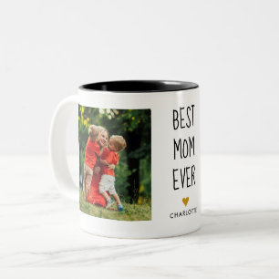 Best Mum Ever Gold Heart 2 Photo Two-Tone Coffee Mug