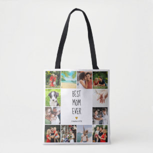 Best Mum Ever Gold Heart Photo Collage Tote Bag